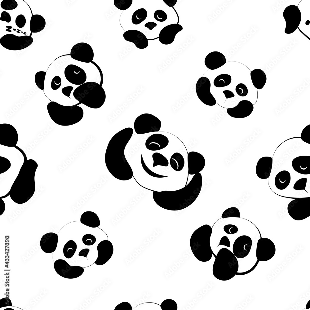 Pandas seamless, monochrome, cartoon pattern. Vector illustration.
Pandas seamless, monochrome, cartoon pattern. Vector illustration.