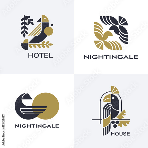 Картината върху платно Set of vector geometric birds' symbols.