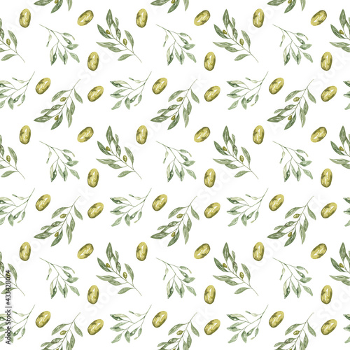 Watercolor olive branch pattern, olive illustration