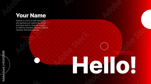 Horizontal Banner for Fashion Social Media Account. Red Template for Desktop with Greeting and Space for Nickname. Red Cover for Video Service. Put Your Content under Background. Vector illustration