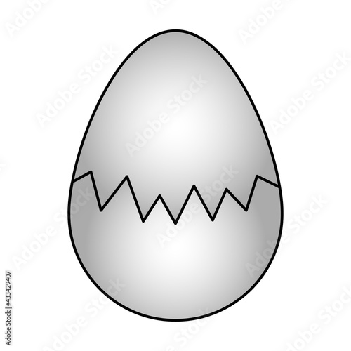 The egg is broken. The eggshell is cracked in the middle of the egg. Colored vector illustration. Hatching a chick. Chicken egg with a zigzag split. Cartoon style. Isolated white background. 