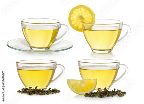 Glass cup of tea isolated on white