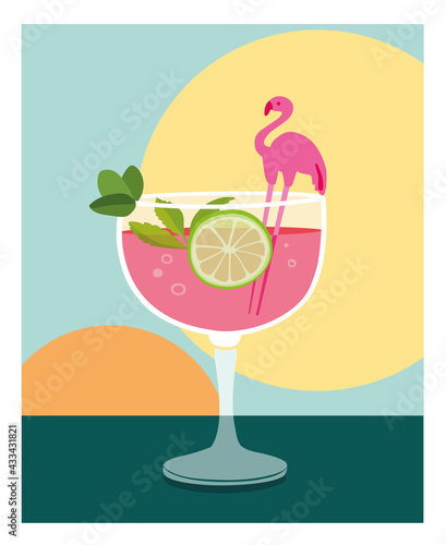 summer cocktail party colorful illustration invite - vector graphic