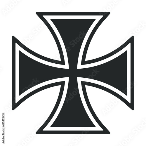 Cross vector shape symbol. Christianity sign. Christian religion icon. Catholic and protestant faith logo or image. Teutonic crusader label. Gothic crusade crucifix.