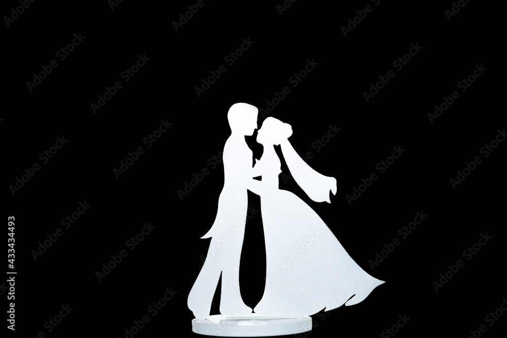 beautiful silhouette of bride and groom decorative