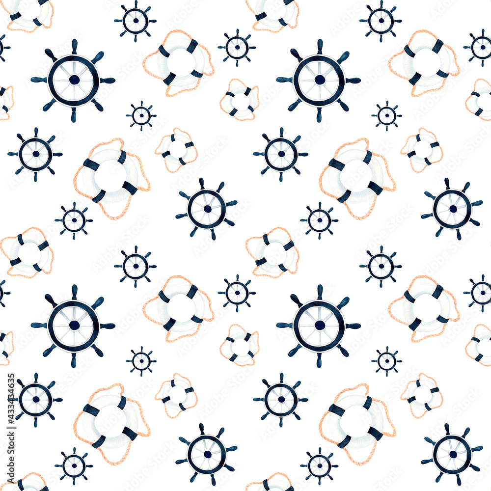 Nautical seamless pattern with steering wheel. Nautical seamless pattern with steering wheel.