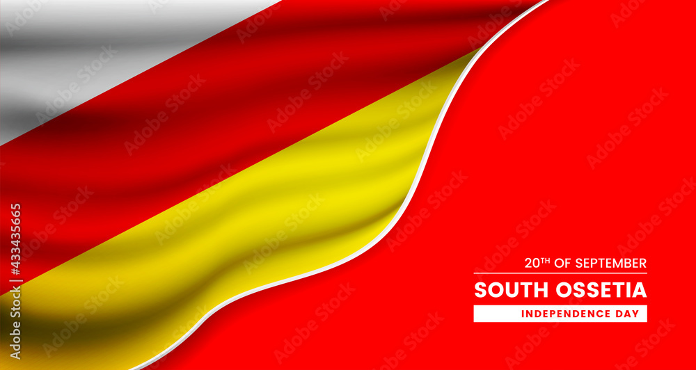 Abstract independence day of South Ossetia background with elegant fabric flag and typographic illustration