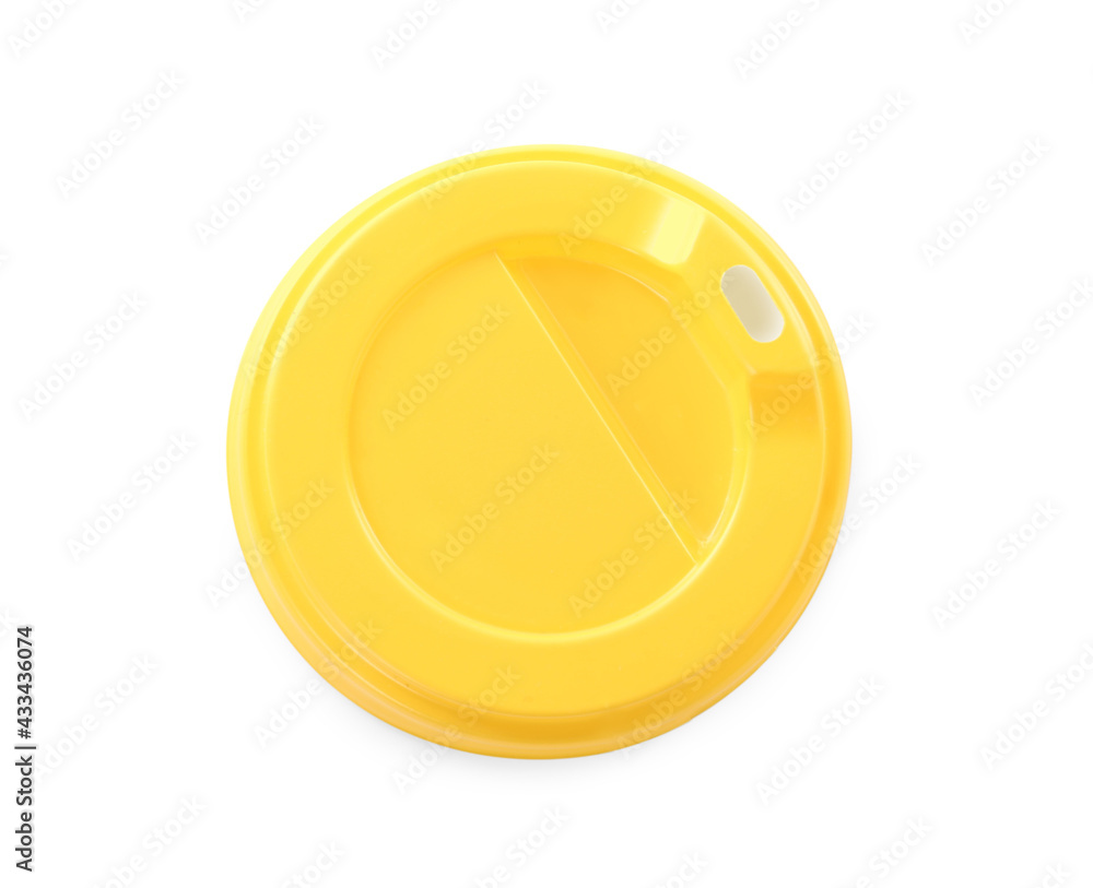 Plastic cap of disposable cup isolated on white, top view Plastic cap of disposable cup isolated on white, top view