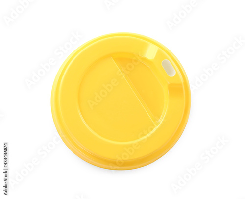 Plastic cap of disposable cup isolated on white, top view