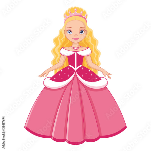 Beautiful princess in pink dress  vector cartoon illustration
