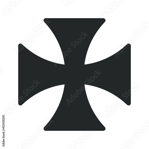 Cross vector shape symbol. Christianity sign. Christian religion icon. Catholic and protestant faith logo or image. Teutonic crusader label. Gothic crusade crucifix.