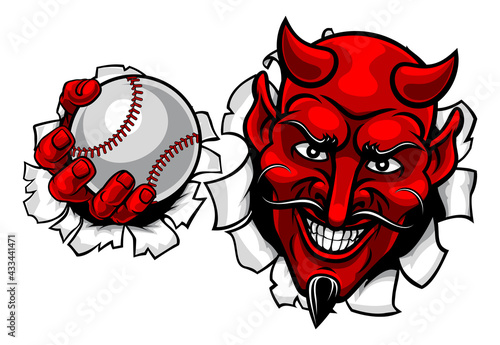 Devil Satan Baseball Ball Sports Mascot Cartoon