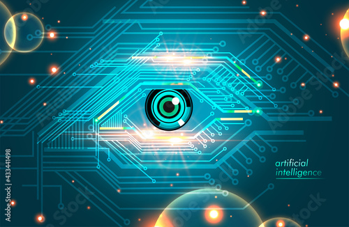 Artificial Intelligence eye icon electronic eye concept, technologies for the global surveillance, security of computer systems and networks