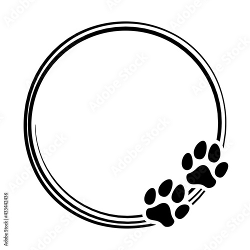 Dog footprints in round wreath shape, photo frame. - lovely vector decoration. Good for logo elements, posters, textiles, gifts, t shirts. Pet lover symbols.