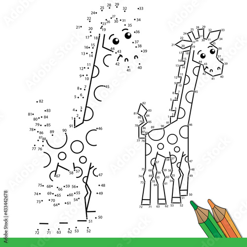 Puzzle Game for kids: numbers game. Coloring Page Outline of cartoon funny giraffe. Coloring Book for children.