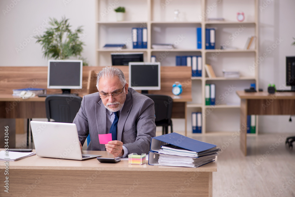 Old male employee working in the office Old male employee working in the office