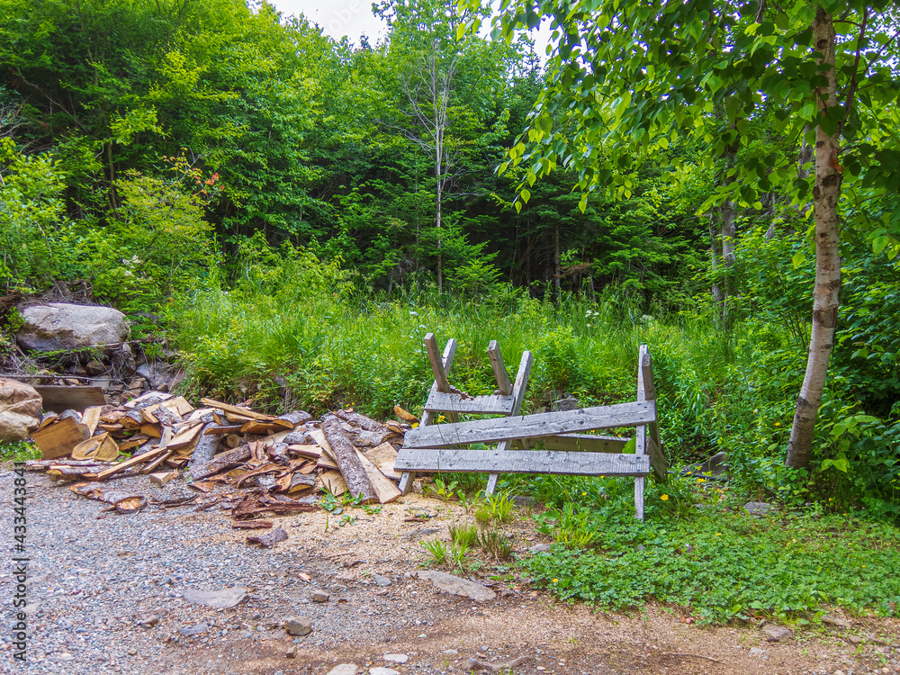 Old homemade wooden sawhorse Old homemade wooden sawhorse