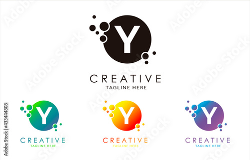 Y Dots Letter Logo set in Beautiful Gradient Color. Y bubble letter in black, purple, yellow and green gradient vector illustration.
