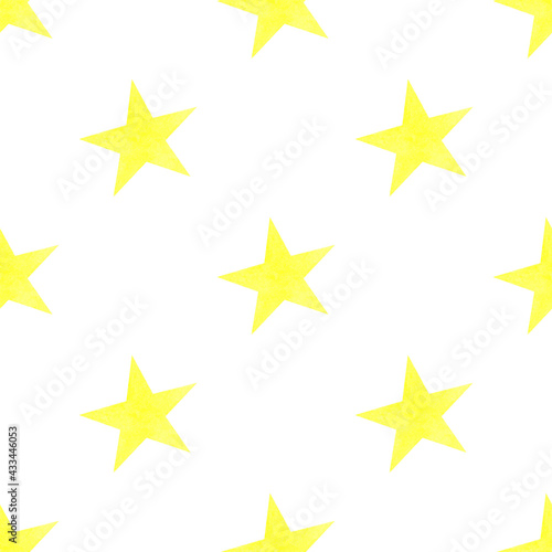 Seamless pattern with yellow stars. Cute baby design. Hand-drawn illustrations of yellow watercolor stars on a white background. For the design of fabric  wallpaper  and children s textiles.