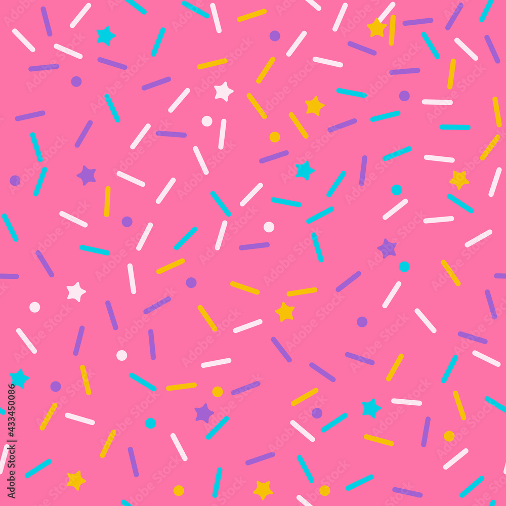 Sprinkle vector seamless pattern. Doughnut and ice cream dessert cute background. Sprinkle vector seamless pattern. Doughnut and ice cream dessert cute background.
