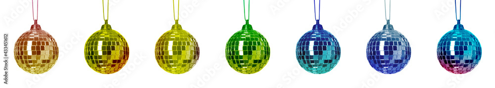 Obraz premium Set with colorful shiny disco balls on white background. Banner design