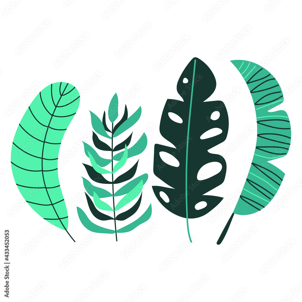 Hand drawn modern set of tropical leaves. Hand drawn modern set of tropical leaves.