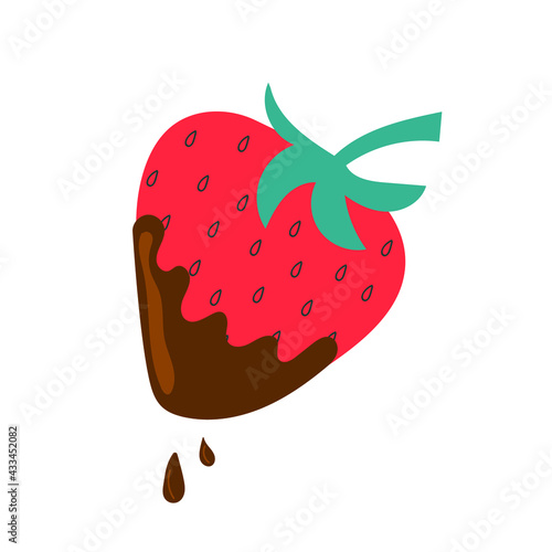 Hand drawn chocolate dipped strawberry. Flat illustration.