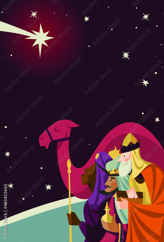 vector illustration - the Three Wise Kings watching the Star of Bethlehem
