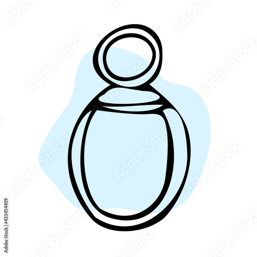 Perfume bottle, fragrant aroma.
Cosmetic product. Icon on a blue background. Vector