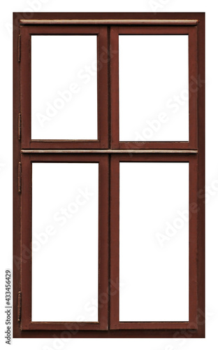 Old brown wooden window on white background