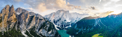 Photography Braies lake sunset aerial panorama