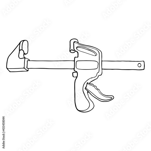 Manual industrial clamp for woodworking. Vector illustration isolated on white background.