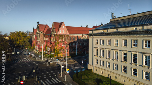 Drone aerial view of Wroclaw, Poland. Marshal Office, National Museum