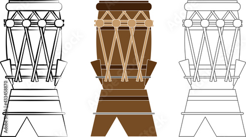 Brasilian drum clipart, design. Capoeira atabaque colored and black and white. 
