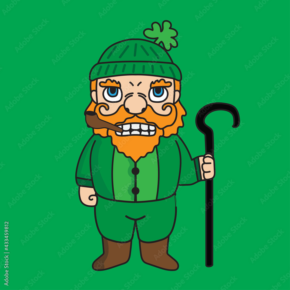 St patrick's dwarf mascot cartoon character illustration holding a stick. suitable for stickers or business. St patrick's dwarf mascot cartoon character illustration holding a stick. suitable for stickers or business.