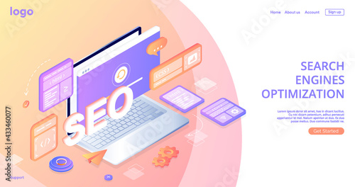 SEO. Search engines optimization landing page. Website page development. The working process. Template landing page for website. Web development, optimization, user experience. Website layout elements