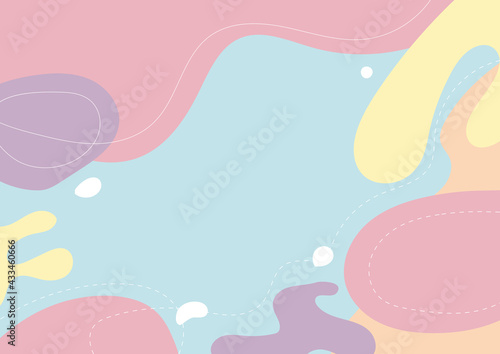 Modern background with fluid shape pastel color and hand draw line on blue pastel background flat minimal design.