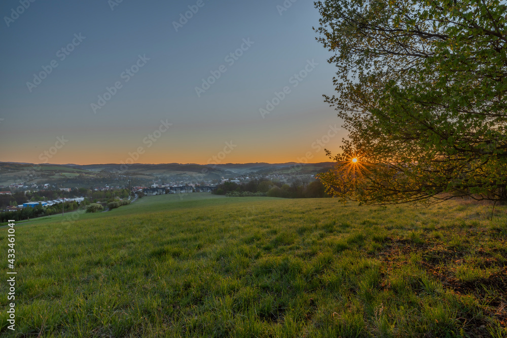 Vizovice town with sunrise of orange sun and fresh color air Vizovice town with sunrise of orange sun and fresh color air