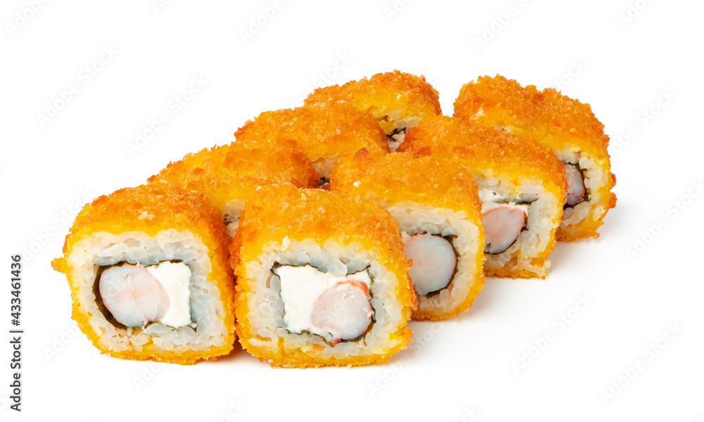Cooked sushi roll isolated on white background Cooked sushi roll isolated on white background