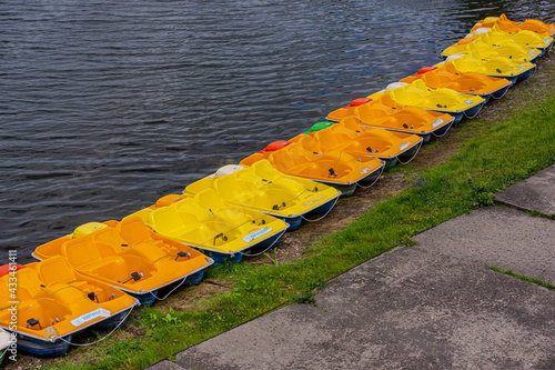 Beaches on the banks of the Khorol River in Myrgorod{Mirgorod} resort and a park area. photo