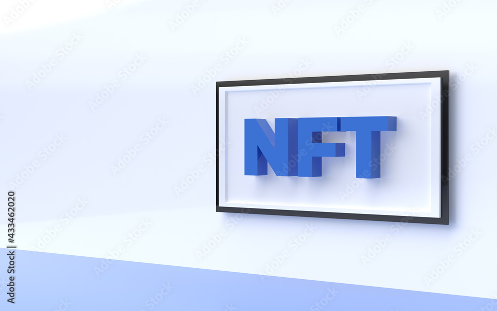 Fototapeta premium NFT - non fungible token - crypto-art - NFT icon concept in 3D in a frame
