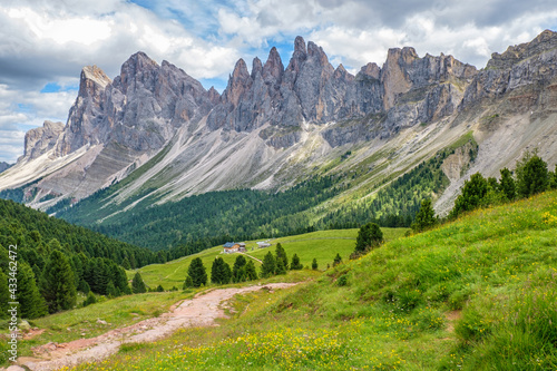 Beautiful alp mountain valley in the Dolomites