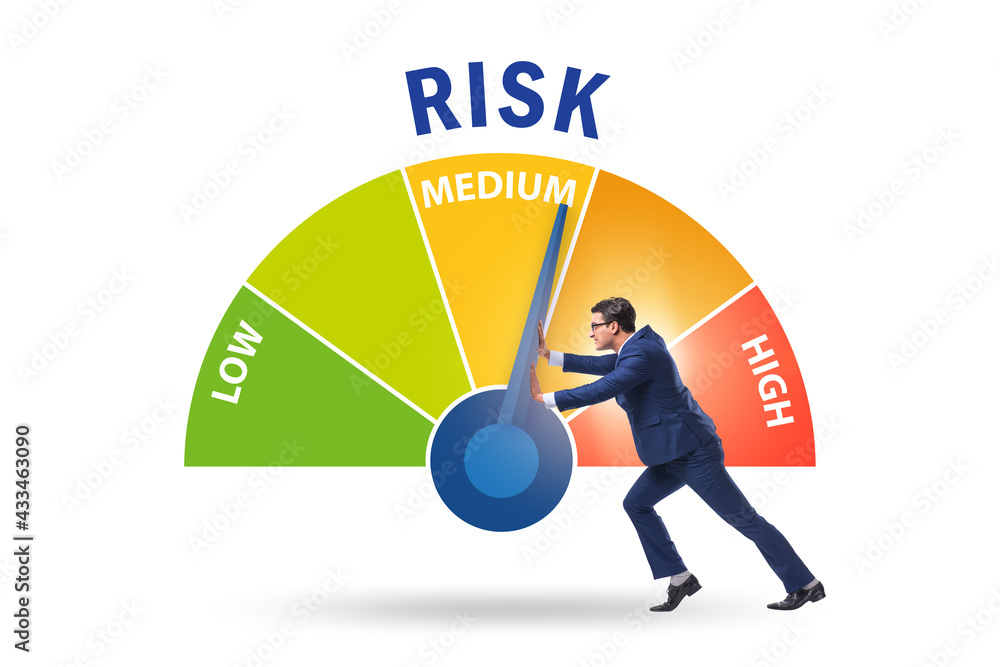 Businessman in risk metering and management concept