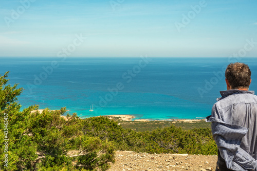 View to the Cyprus island sea coast with blue water and mountain. Akamas cape landscape © Irina