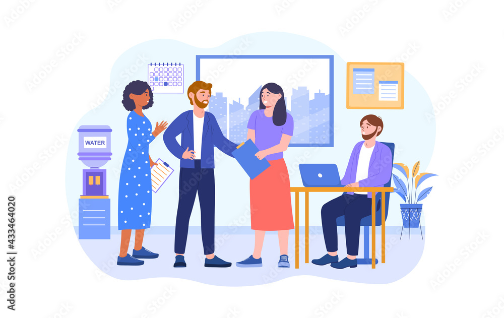 Dialogs, conversations between colleagues, clerks Dialogs, conversations between colleagues, clerks