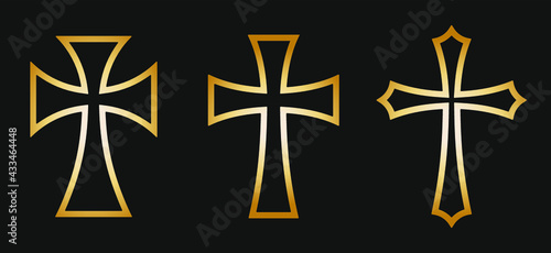 Cross vector shape symbol. Christianity sign. Christian religion icon. Catholic and protestant faith logo or image. Teutonic crusader label. Gothic crusade crucifix.