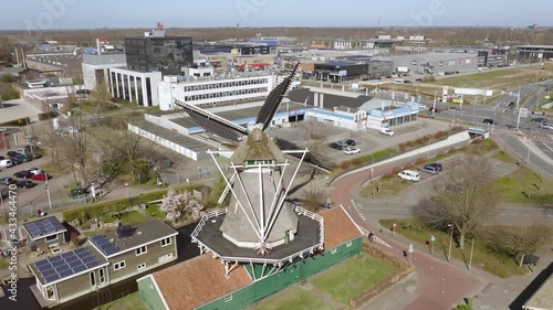 Passiebloem windmill aerial view, Zwolle cityscape and traffic photo