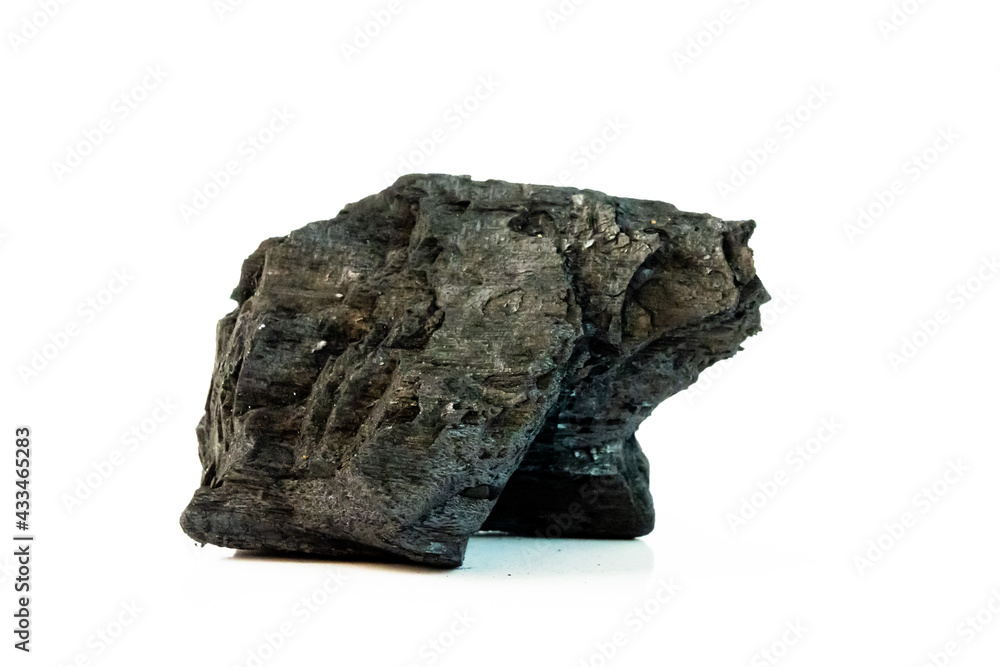 Natural wood charcoal Isolated on white background, traditional charcoal or hard wood charcoal.