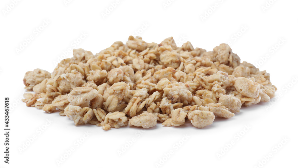 Pile of granola on white background. Healthy snack Pile of granola on white background. Healthy snack