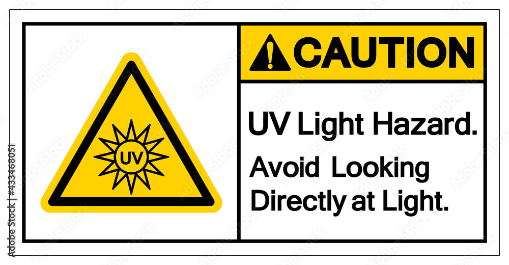 Caution UV Light Hazard Avoid Looking Directly at Light Symbol Sign, Vector Illustration, Isolate On White Background Label. EPS10 Caution UV Light Hazard Avoid Looking Directly at Light Symbol Sign, Vector Illustration, Isolate On White Background Label. EPS10